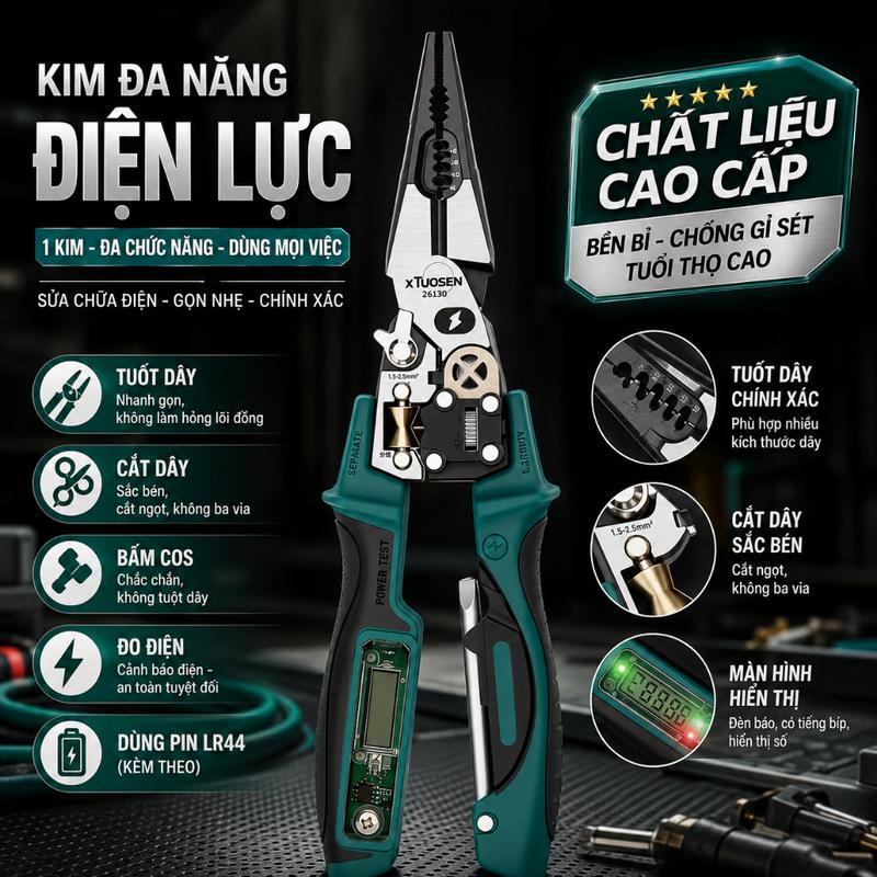 Kìm Điện Đa Năng Có Màn Hình 26130 | Tuốt Dây - Cắt Dây - Bấm Cos - Đo Điện -…