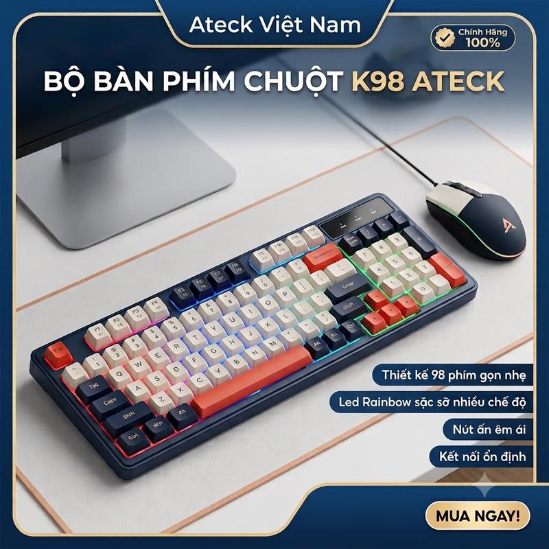 Bộ bàn phím giả cơ kèm chuột Gaming Ateck K98