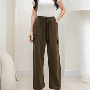 AIJO -(READY) Yoona Cargo Pants - Celana Bebytery Korean Loose Pants Panjang Wanita Formal  Kantor  Casual  Hitam  Baggy  Kulot Celana Cargo Wanita Katun tali serut Red
