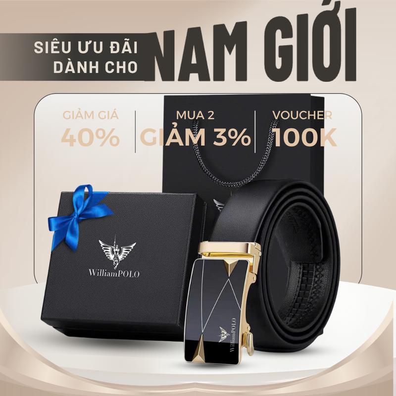  Thắt lưng nam da cao cấp WilliamPOLO khóa tự động Full hộp đựng thương hiệu Dabaraac TL87 Titan 