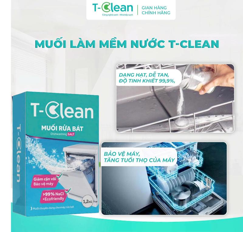 T-Clean Muối Rửa Chén Bát 1,2kg - Làm Mềm Nước Làm Sạch Cặn Vôi Bảo Vệ Máy Rửa Bát.