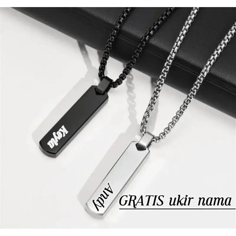 (KL6) KALUNG RANTAI TITANIUM PRIA LONTIN BALOK TEBAL KOREA SILVER HITAM TERBARU ANTI KARAT -CJR TITANIUM Liontin 0