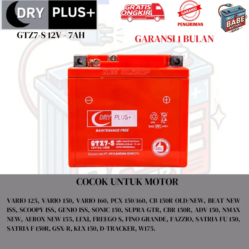 Aki Motor Vario Techno 125 CBS, Vario 150 New, Vario 125 Old GTZ7S DRY PLUS+ Alat Foto 1