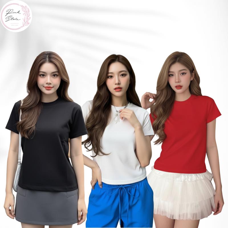 Áo Thun Baby Tee Nữ Trơn Dáng Ôm PINKSTORE29 Cổ Tròn Tay Ngắn Đơn Giản A5784