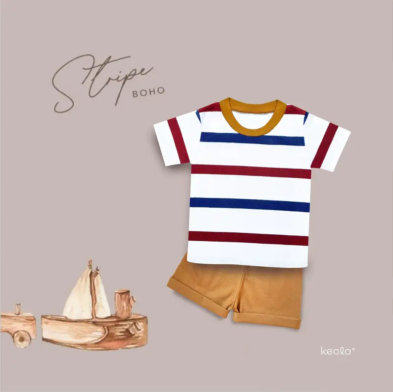KEOLA Setelan Oblong Stripes  Boho / Setelan Anak Kasual Premium Baju Celana 1
