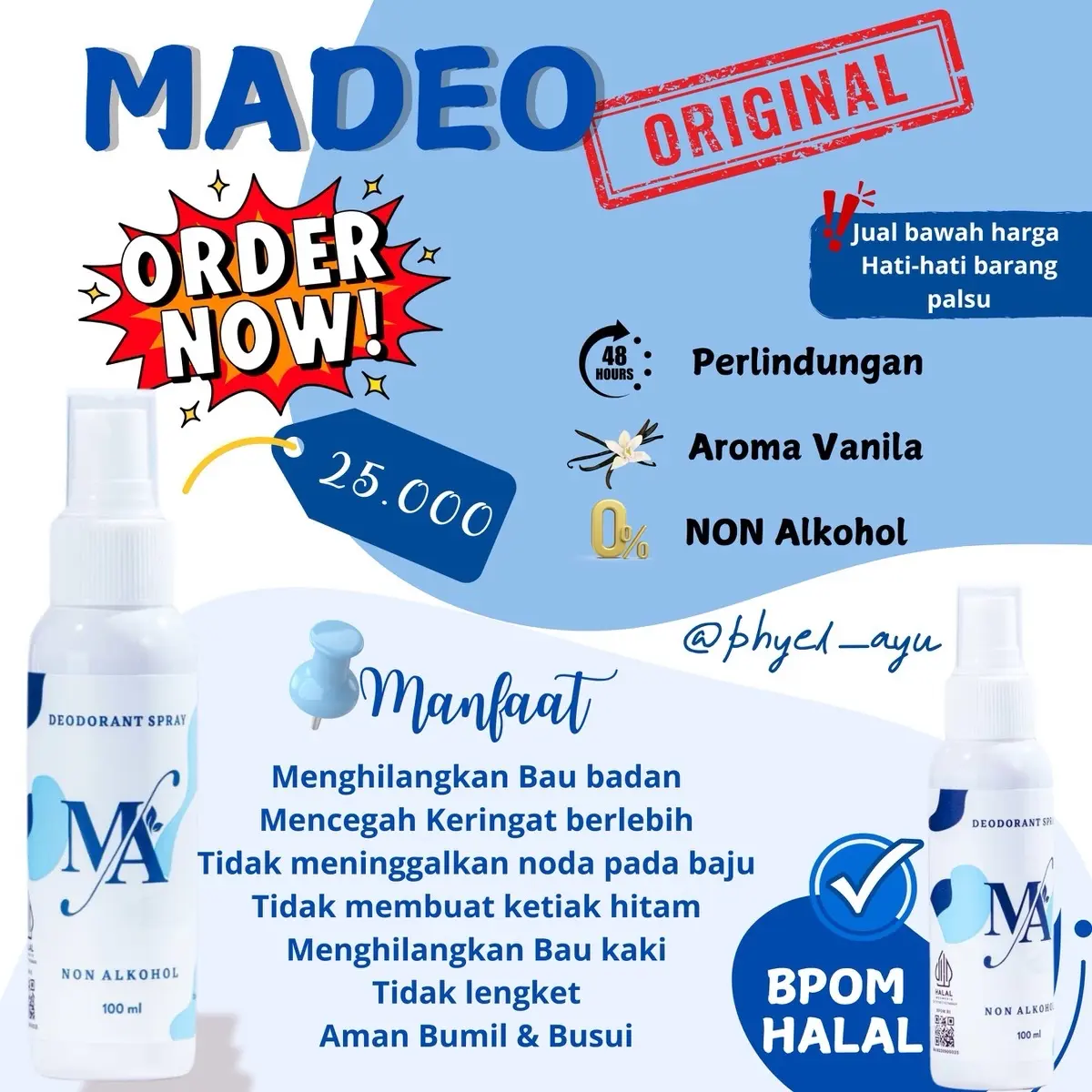 MADEO - MA Deodorant Spray original/Mencegah bau ketiak, keringat berlebih dan bau kaki uk.100ml
