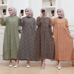 Kayla Midi Dress Rayon Motif Bunga Bahan Rayon Premium Ld 120 Pb 125 Busui Friendly Adem Nyaman Gamis Wanita Muslim Simple