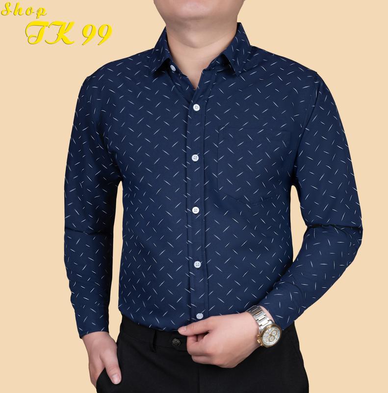 Áo sơ mi nam dài tay G06D có túi lụa hàn chống nhăn Cổ Tròn Trung Niên