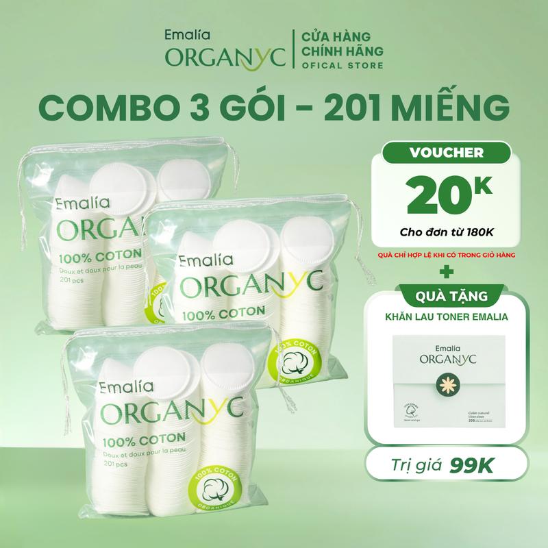 Combo 3 bịch ( 603 miếng )Bông tẩy trang Emaila cotton tự nhiên mềm mại giúp trang điểm và Làm Đẹp Da hiệu quả của bộ Mỹ Phẩm CB3