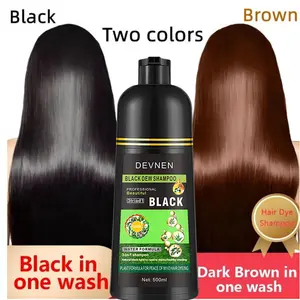 Shampo Penghitam Rambut Uban DEVNEN Black/Brown Hair Dye 500ml Cat Rambut Tutup Uban Hair Color Shampoo - Gray, Pewarna