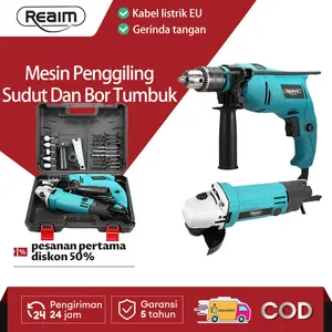 Reaim Mesin Gerinda Tangan 100mm & Mesin Bor Listrik 13mm Set 2in1 400W/600W 2500/2600rpm Paket Bor Gerinda Free Koper Aksesoris Lengkap COD