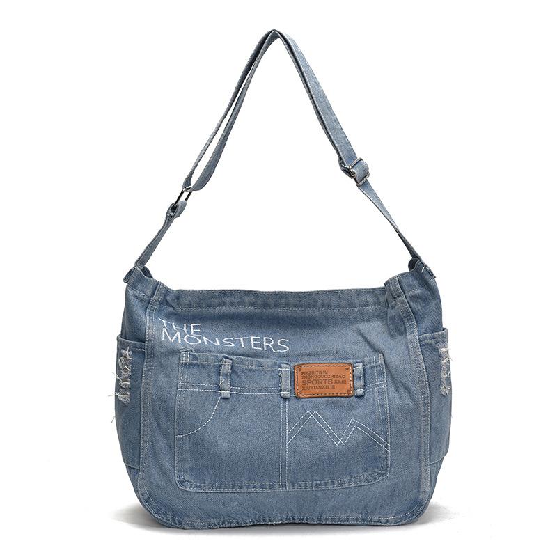 Túi Denim, Thiết Kế Nghệ Thuật Hợp Xu hướng Xu Hướng Thời Trang, Dễ Phối Đồ, Túi Đeo Vai Đơn Giản, Túi Đeo Chéo, Thích Hợp Cho Học Sinh, Lý Tưởng Cho Các Lớp Học, jean quảng châu túi đeo chéo túi xách nữ to đựng đồ