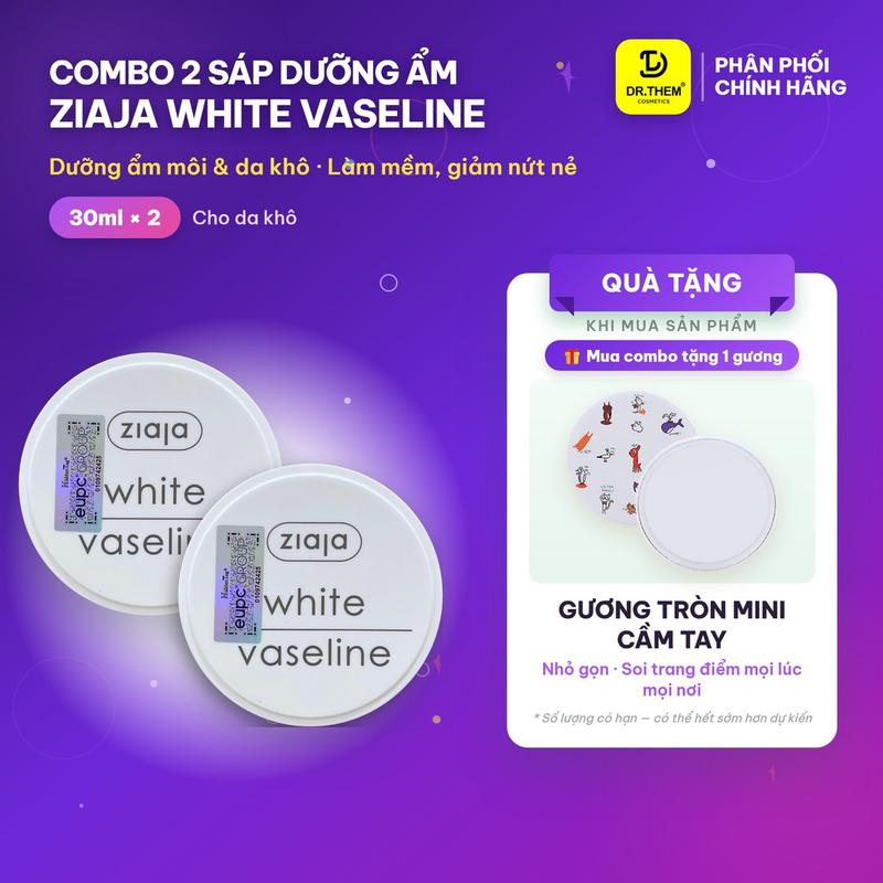 Combo 2 Sáp Vaseline Dưỡng Môi Tái Tạo Da Ziaja White Vaseline 30ml x2 Giảm Khô Nứt Nẻ - Dr Thêm
