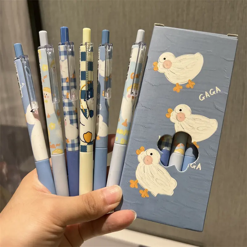 Bộ 6 Bút Bi Mực Đen, Hình Vịt Dễ Thương, 0.5Mm