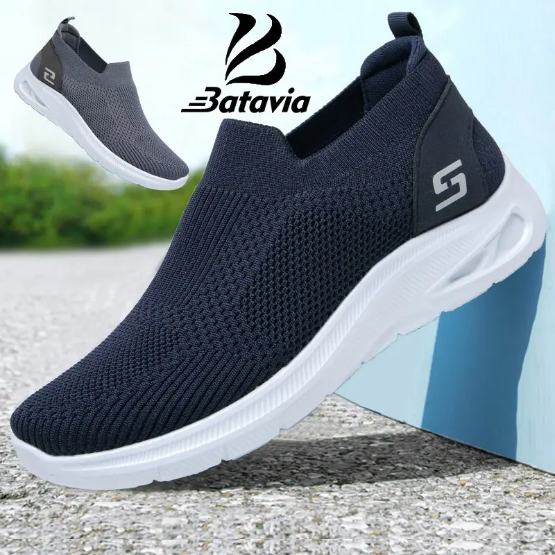 Batavia GROSIR sepatu pria dan wanita rajutan gaya yang sama tanpa tali sepatu olahraga N5 B58