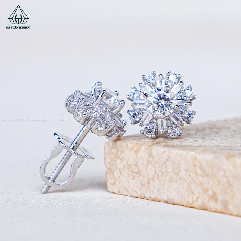 Bông Tai Bạc 925 Xi Kim Viên Chủ Moissanite 4mm EX291 Hà Tuấn Jewelry