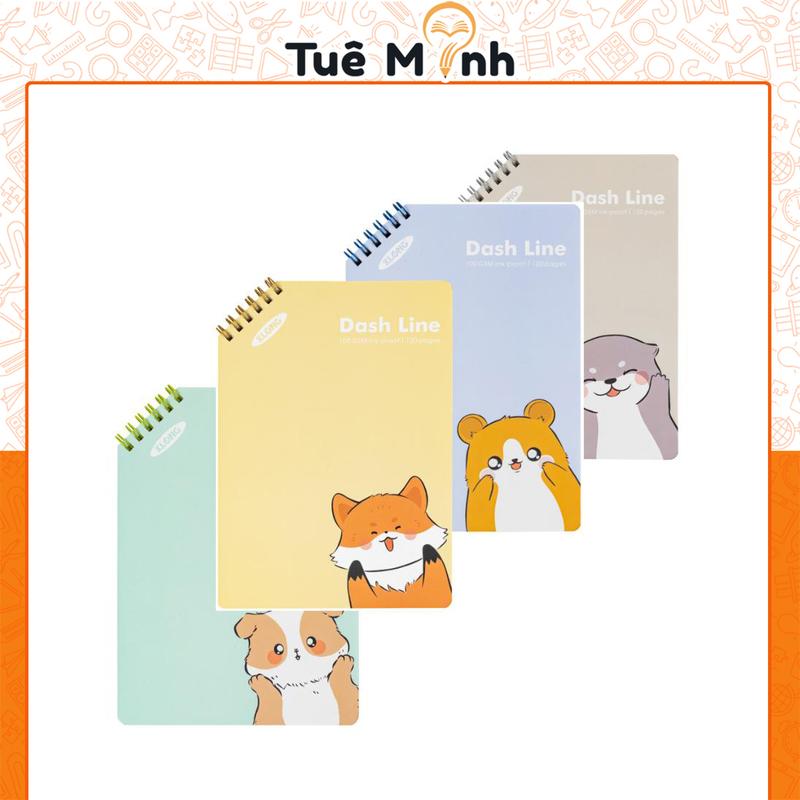  Sổ 120 trang kẻ ngang nét đứt   Dash Line lò xo kép chéo A5 100GSM MS962 KLONG bìa hoạt hình ạ 