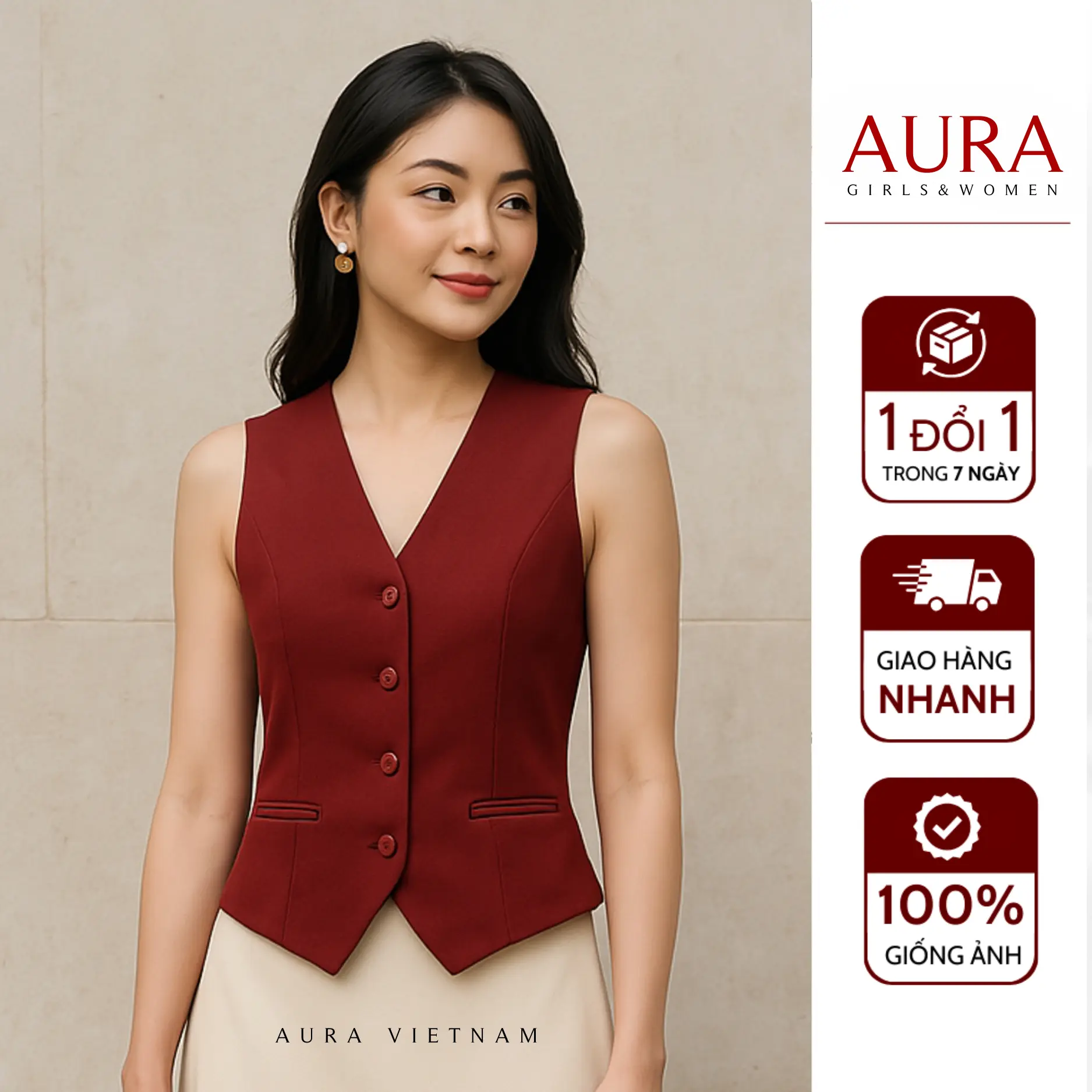 AURA - ÁO GILE NỮ DÂY RÚT EO, THIẾT KẾ CỔ V BASIC, ĐI LÀM ĐI CHƠI