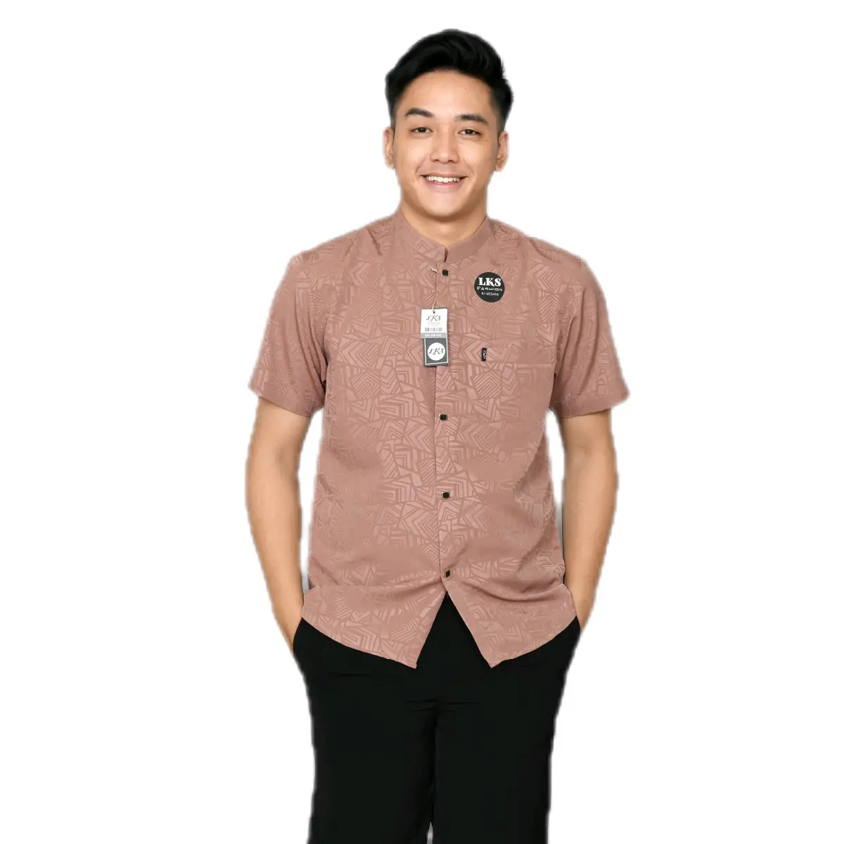 Kemko sultan Embos tangan pendek motif etnik terbaru banyak varian warna dan ukuran simple Nyaman di pakai dan elegant Koko Muslim Pria Dewasa Baju Hitam Kancing Variasi Katun Tebal
