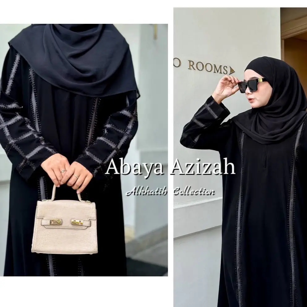 ALKHATIB ABAYA GAMIS HITAM BLINK MOTIF AZIZAH BAHAN JETBLACK GRADE A READY SIZE S M L XL XXL  Muslim Wanita saudi jet black