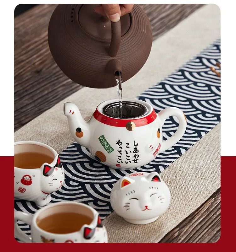 Tea Pot Lucky Cat Ceramic /Teko Teh Sey Motif Kucing