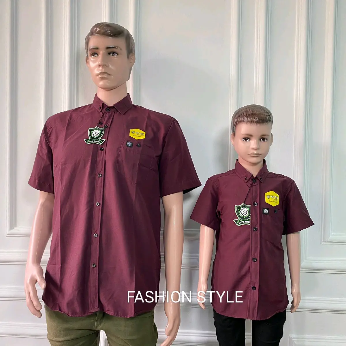 KEMEJA POLOS COUPLE AYAH DAN ANAK LENGAN PENDEK KEMEJA DEWASA DAN ANAK WARNA BURGUNDY / UNGU TUA ( harga satuan ) Baju Keluarga Katun Panjang Motif Pasangan
