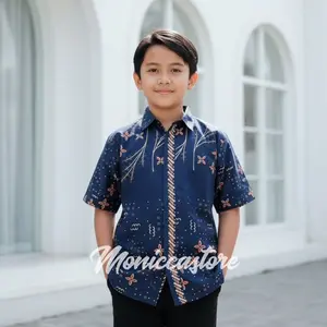 Moniccastore Atasan Batik Pria Hem Anak Motif Hitam Bahan Katun Poly Nyaman & Tersedia Ukuran M L XL XXL Cocok Untuk Aktivitas Sehari-hari Anak