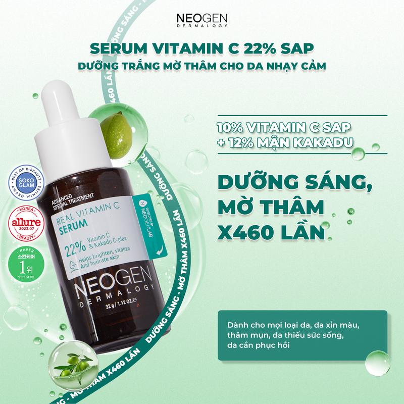 Serum Giúp Dưỡng Sáng Mờ Thâm 460x Vitamin C Sinh Học Kakadu 22% Neogen Dermalogy Real Vitamin C 32g