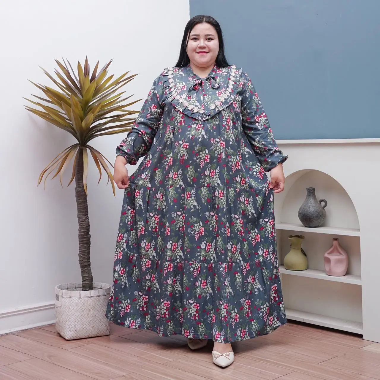 Gamis rayon jumbo muat bb 100kg LD 130-MAXI dress rayon oversize busui kekinian-Gamis rayon xxxxl LD 130 bahan rayon prmeium motif bunga terbaru