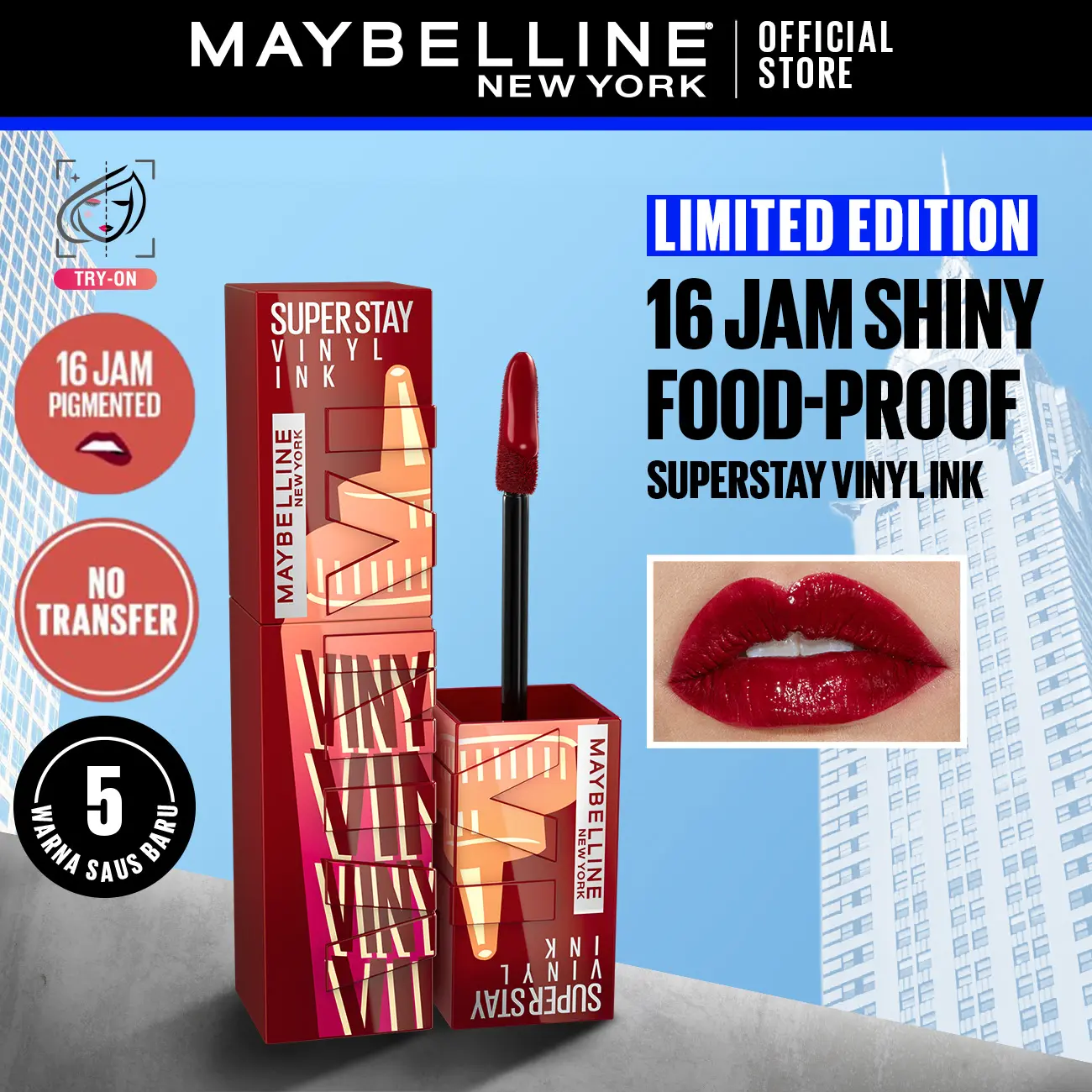 MAYBELLINE Superstay Vinyl Ink 4.2 ml - Shiny Pigmented Liquid Lipstik Lipstick Make Up Lipcream Longlasting