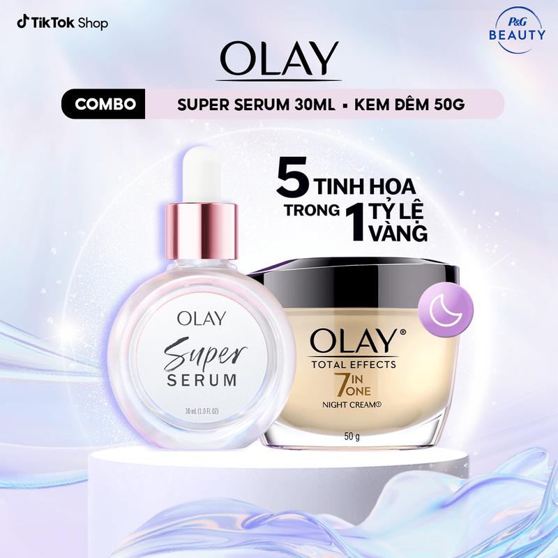   Mới Ra Mắt  Combo 2: Super Serum 5IN1 + Kem Dưỡng Ẩm Ban Đêm OLAY Total Effects  50G + 30ML  