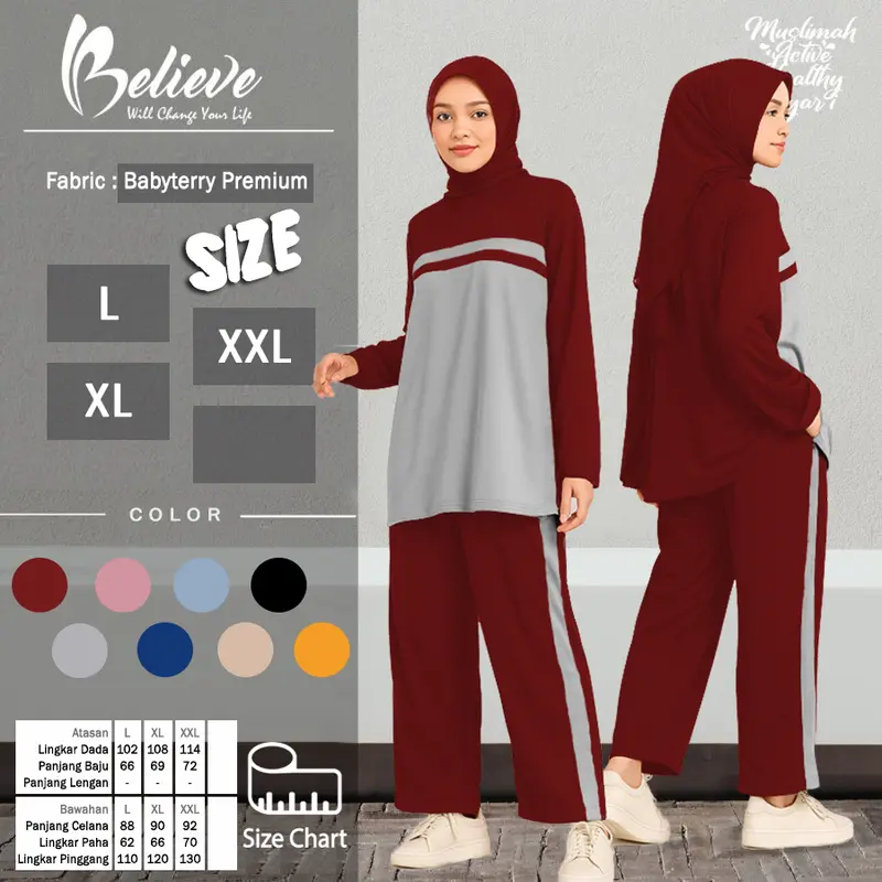 HANNA SET Setelan Kaos Celana Olahraga Muslimah Training Senam Wanita Lengan Panjang Jumbo L XL XXL / SAKA baju celana muslim panjang sport sporty polos 0