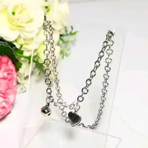 Gelang Kaki Monel 27cm dengan Desain Hati dan Bola Kecil untuk Tampilan Elegan