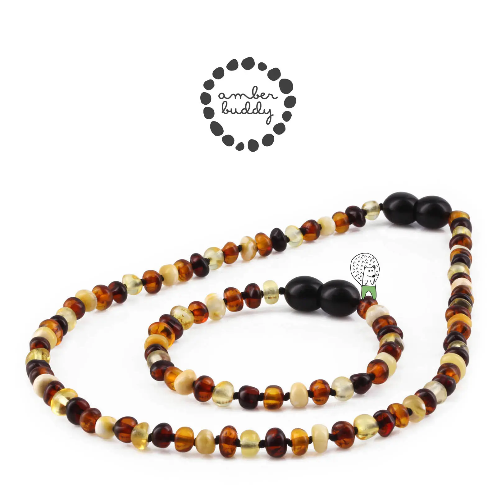 Amber Buddy | XB43M2 Kalung & Gelang Amber Bayi Multicolour Black Glossy - 32cm & 14cm