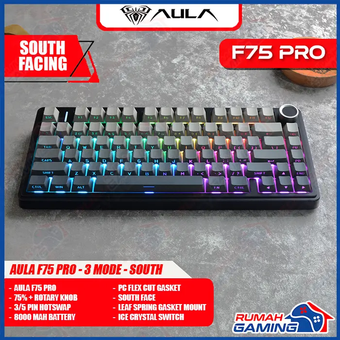Mechanical Keyboard - Aula F75 - 75% Compact - 3 Mode - Gaske Mount - RGB - PBT Keycap 3