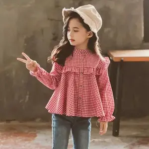 Kemeja Anak Perempuan Motif Kotak-Kotak Korean Style Aksen Kancing Fashion 3-12 Tahun