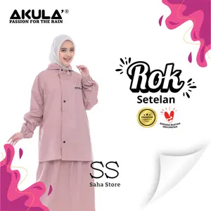 AKULA Jas Hujan Raincoat Wanita Anti Rembes Setelan Rok Dusty Pink