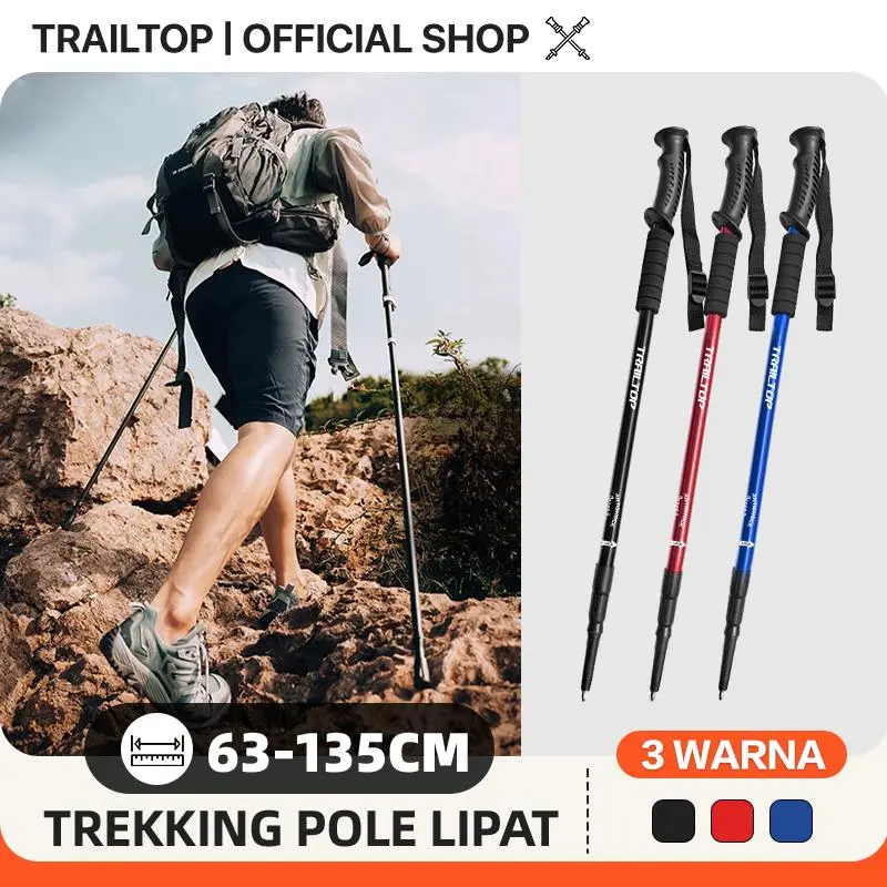[READY] TrailTop Tracking Pole Lipat Tongkat Gunung Trekking Hiking Dapat  Diatur Sesuka Hati HITAM
