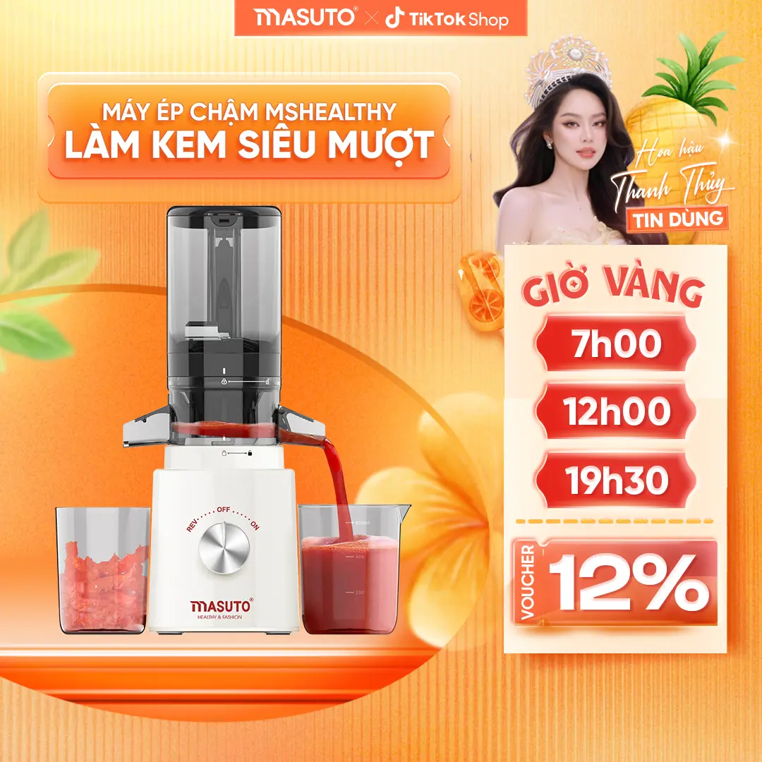 (GIẢM GIÁ CHÀO 30/4) Máy ép chậm Masuto - Bestseller- ép nguyên quả kiệt bã dung tích 0,6l - Bảo hành 12 tháng Không Xay Sinh Tố máyép masuto Nấu Ăn