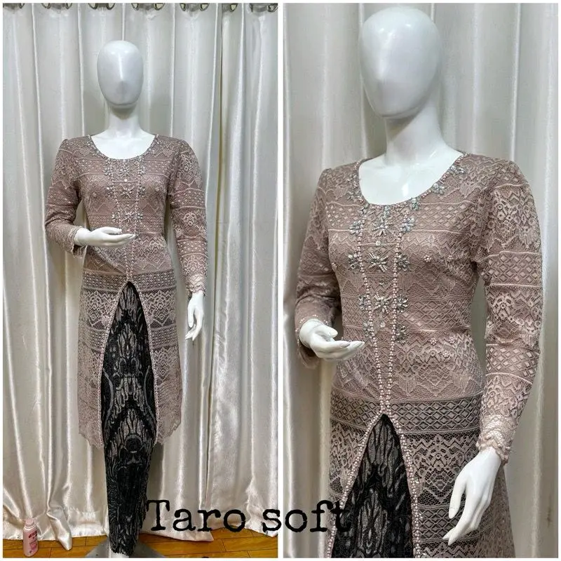 STELAN TUNIK KEBAYA MODERN BAHAN BROKAT LAPISAN PAYET MUTIARA-KEBAYA WANITA MODEL TERBARU ELIZA TERLARIS 2024-SATU SET BAJU KEBAYA MEWAH COCOK UNTUK PESTA KONDANGAN MEWAH DAN ELEGAN 2