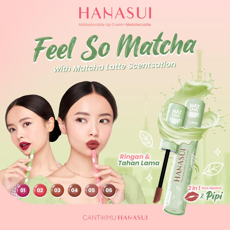 Hanasui Mattedorable Lip Cream Matcha Latte Edition - Lip Cream Double Mouisturizing With Vitamin E Pigmented Velvet Finish & Non - Transferable 2