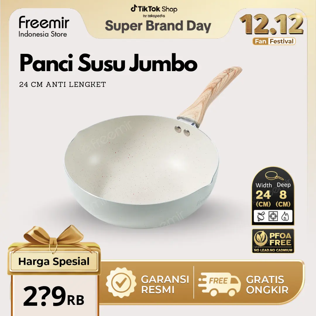 [DEAL] freemir Panci Susu Jumbo MPASI 24 Cm Panci Rebus Mie Multifungsi Anti Lengket Wok Pan Beige Kitchenware