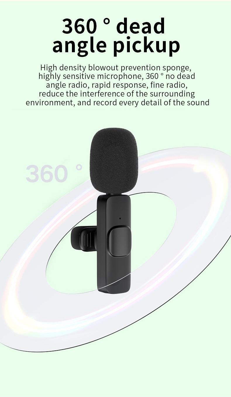 Product Introduction of Wireless lavalier microphone Type-C K20 lapel/collar clip microphone Wireless mobile receiver USB-C charging, plug-in rechargeable, compact and portable, intelligent noise reduction, for: smartphone, audio, wireless live broadcast, Vlog recording video 26