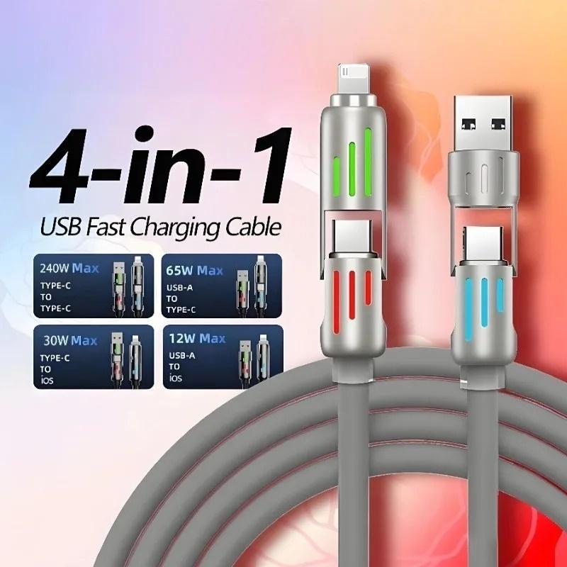 Cáp sạc đa năng 4 trong 1 Type C USB Lightning-Max Sạc nhanh 240W Tương thích với iPhone 16   15 iPad Đồng bộ hóa dữ liệu 