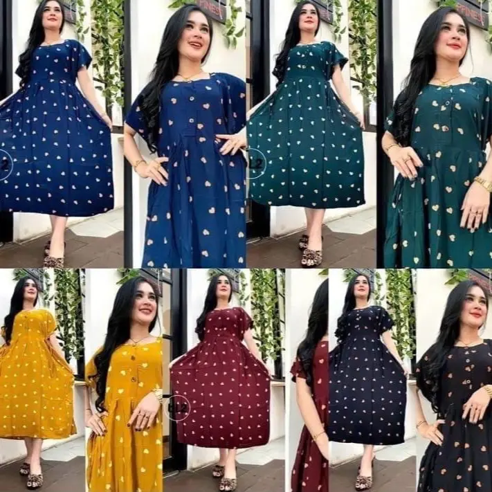 baju wanita chibi dress lengan pendek busui friendly polkadot Rayon