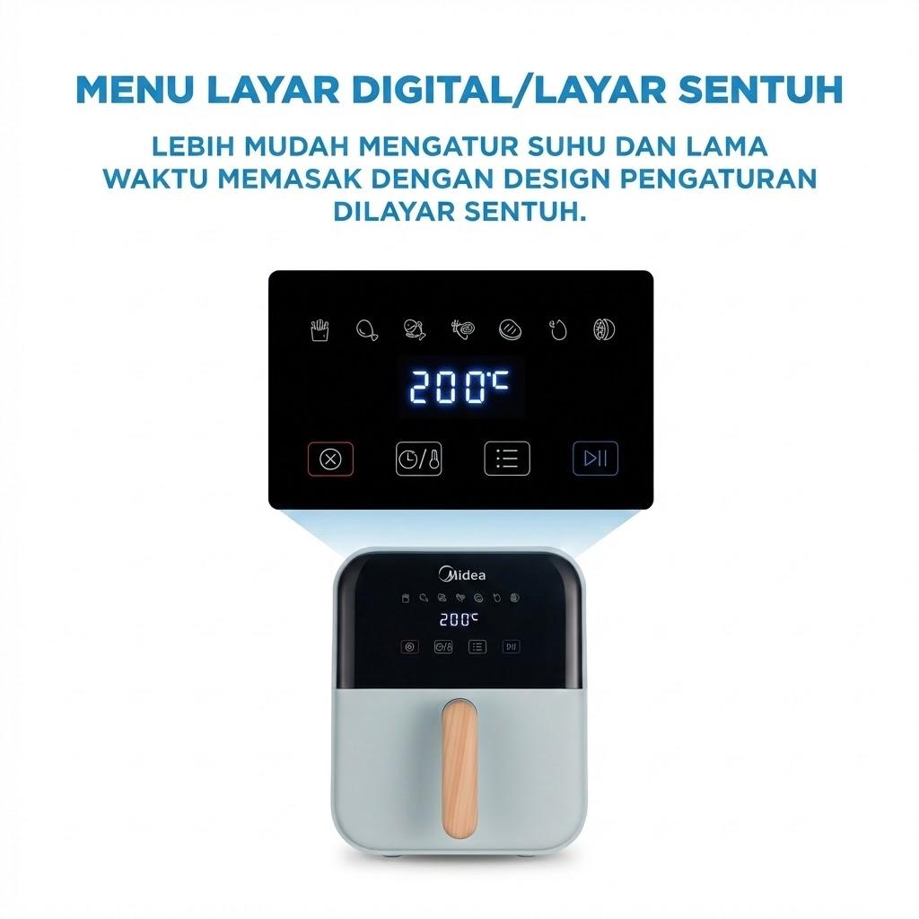 【Promo Ramadan】Midea Air Fryer 650W Hemat Energi Kapasitas Besar 4L Menggoreng Sehat Tanpa Minyak Kontrol Layar LED Timer Aman GARANSI 1 TAHUN