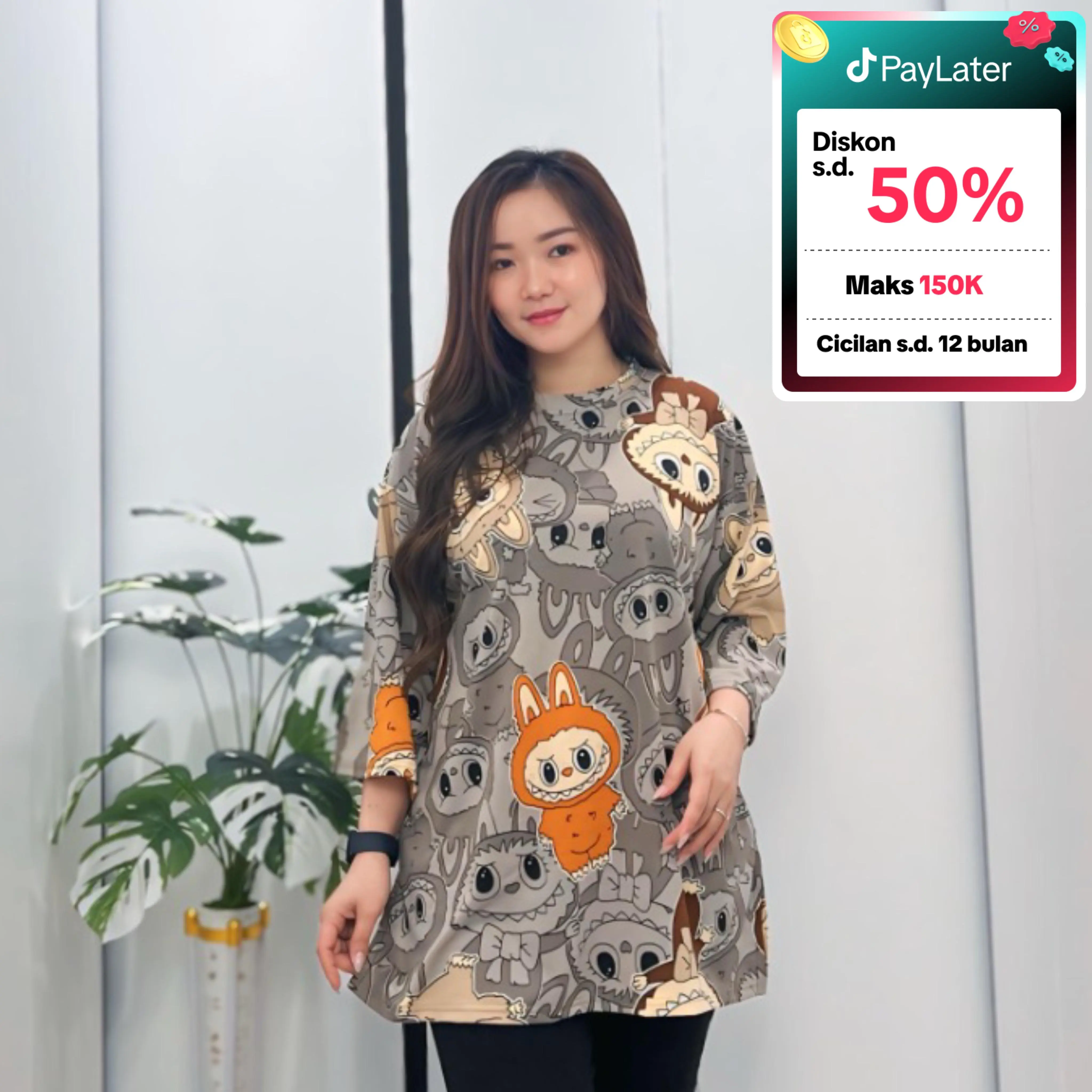 ATASAN WANITA OVERSIZE LD 135 CM KAOS WANITA JUMBO SR5298 ATASAN MOTIF FULL PRINT GAMBAR LABU LENGAN 3/4