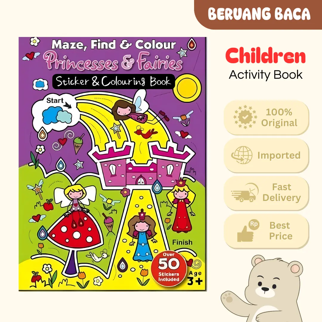 MAZE FIND & COLOUR PRINCESS & FAIRIES STICKER & COLOURING BOOK