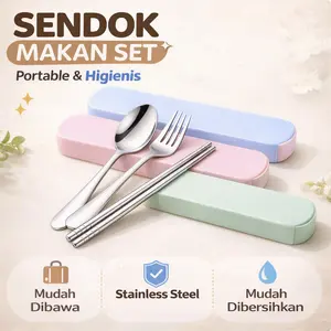 Sendok Garpu Sumpit set Stainless Steel Tebal Food Grade BOX