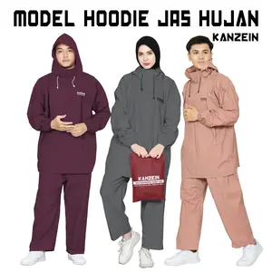 KANZEIN Jas Hujan Model Hoodie Pria Wanita Dewasa Bahan Tebal PVC 0,25 Full Set Protection Size L-XXXL